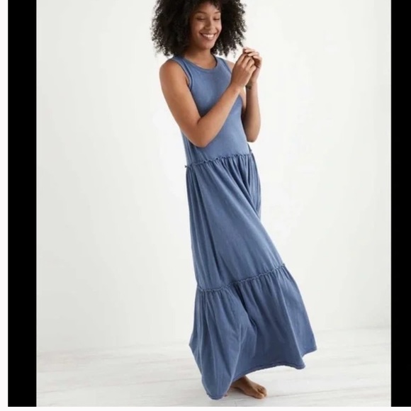 Aerie Knit Tiered Dusty Blue Maxi Dress 